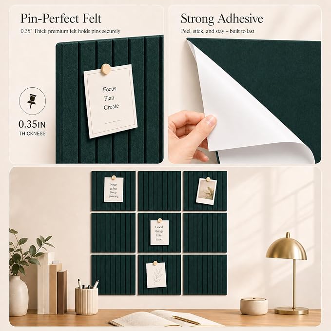 Stripe Felt Bulletin Board Tiles, Cork Board Alternative 48 x 36 in | 0.35 in modular felt wall tiles for notes, photos, schedules, reminders in offices, classrooms, home and office workspaces