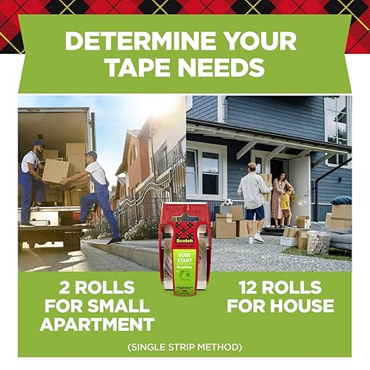 Scotch Sure Start Packing Tape, Clear, Quiet Unwind and Easy Start, Moving Supplies, 1.88 in. x 22.2 yd., 3 Tape Rolls with Dispensers