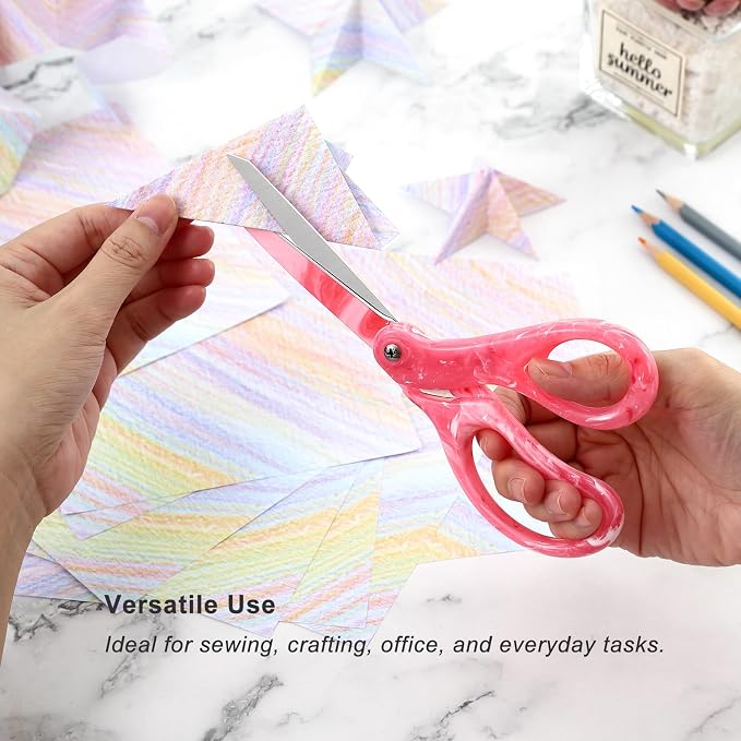 LIVINGO All Purpose Scissors 8" Heavy Duty Shears Gradient Pink | Sharp Stainless Steel Blade, Smooth Comfort Grip, Fabric Paper Arts Crafts Office Home Supplies