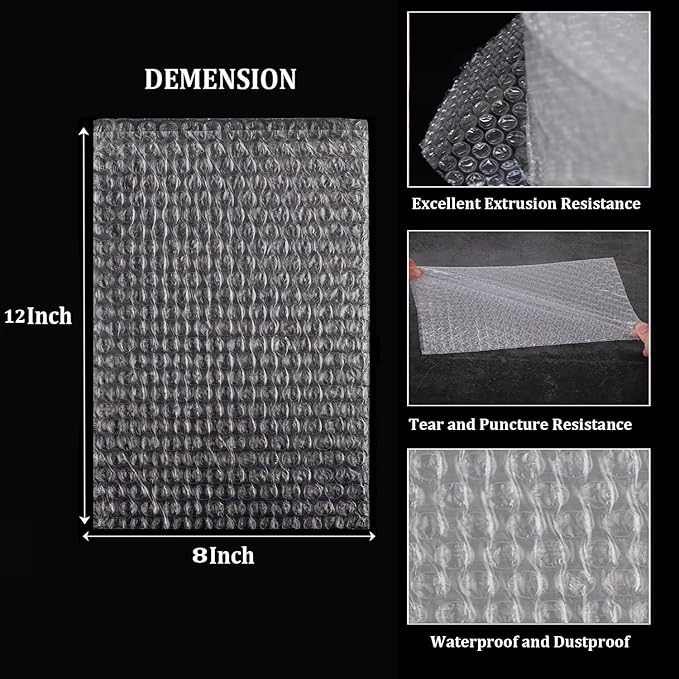 Bubble Cushion Wrap Pouches, Ailengy 8x12 Inches Bubble Out Bag, Double Walled Cushioning Bags Thickening Shockproof Foam Bags for Shipping, Storage, and Moving - 50pcs