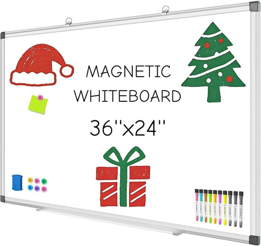 Grtard 36" x 24" Magnetic Dry Erase Board, Large Hanging Magnetic White Board with Aluminum Frame, Smooth Writing Presentation Whiteboard Suitable for Home, Office, Classroom & Kitchen