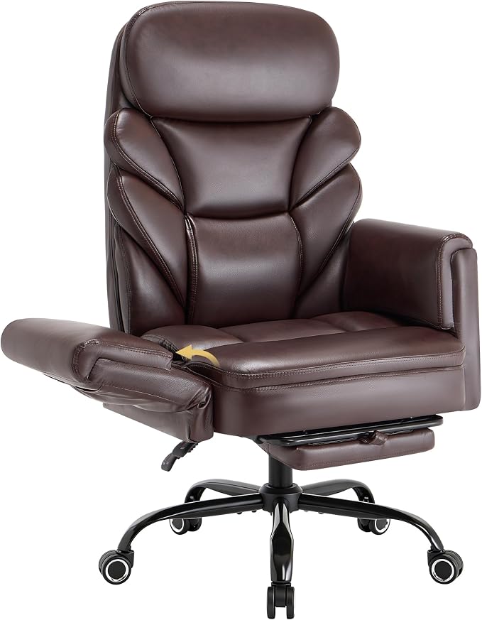 Big and Tall Office Chair, Reclining High Back Criss Cross Desk Chair | Footrest, Foldable Arms, Soft Wide Pet Seat, Thick Padded, Cross Legged Home Office Large Ergonomic Computer Chair