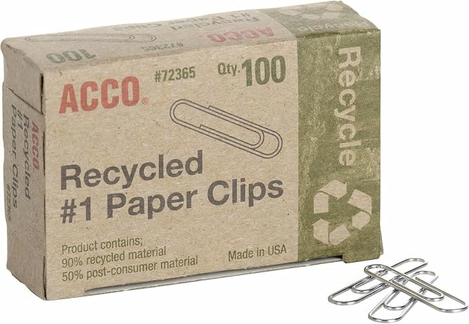 ACCO Recycled Paper Clips, 100/Box (72365) (Pack of 120)