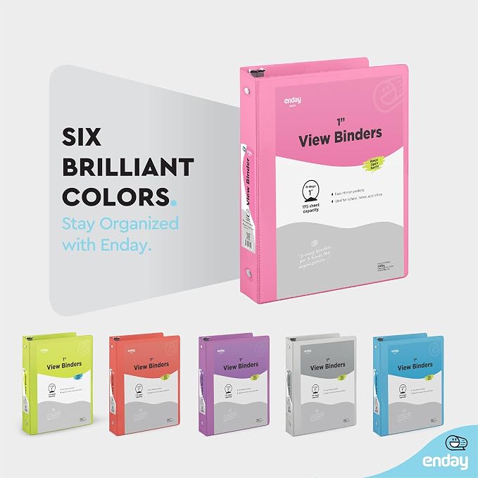 Enday 3 Ring Binder 1 Inch Pink 1 Pack, Holds 175 Sheets of Letter Paper, Clear View 1" Three Ring PVC-Free Fits 8.5x11 Inches for School or Office Supplies