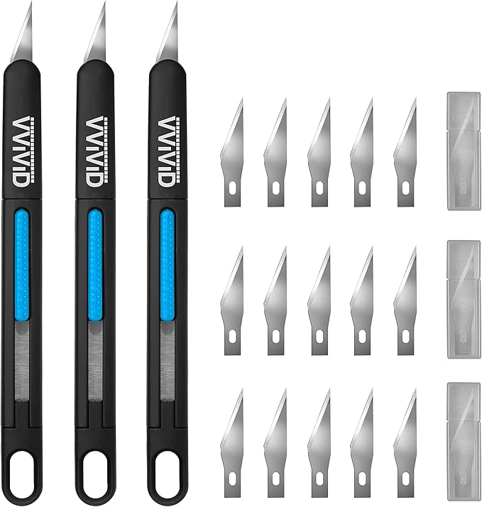 VViViD Precision Gliding Automotive Vinyl Wrapping Knife 3-Pack, Safety Locking, 15 Replacement Blades