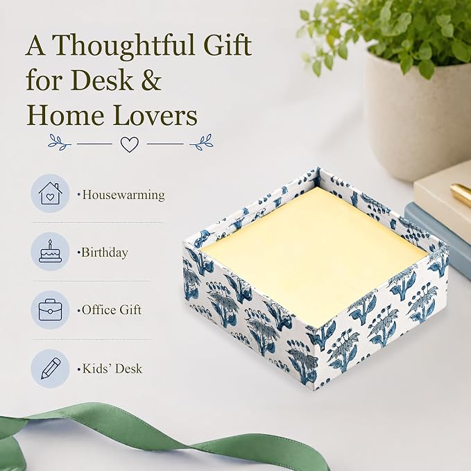 CPC Apatite Blue Block Print Desk Organizer Memo Note Pad Holder | Cute, Aesthetic, Decor Accessories, Workspace Organizers, Caddy Storage, Gift for Office, Professionals, Student