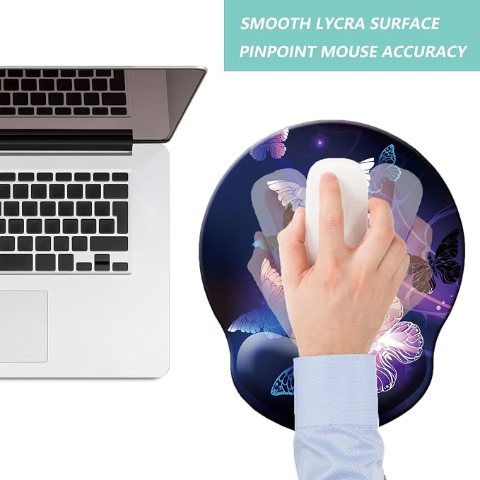 Mouse Pad with Wrist Support, Ergonomic Mouse Pad with Memory Foam Wrist Rest Cushion, Non-Slip Rubber Base Gaming Mice Pad for Home Office Computer Laptop, Butterfly