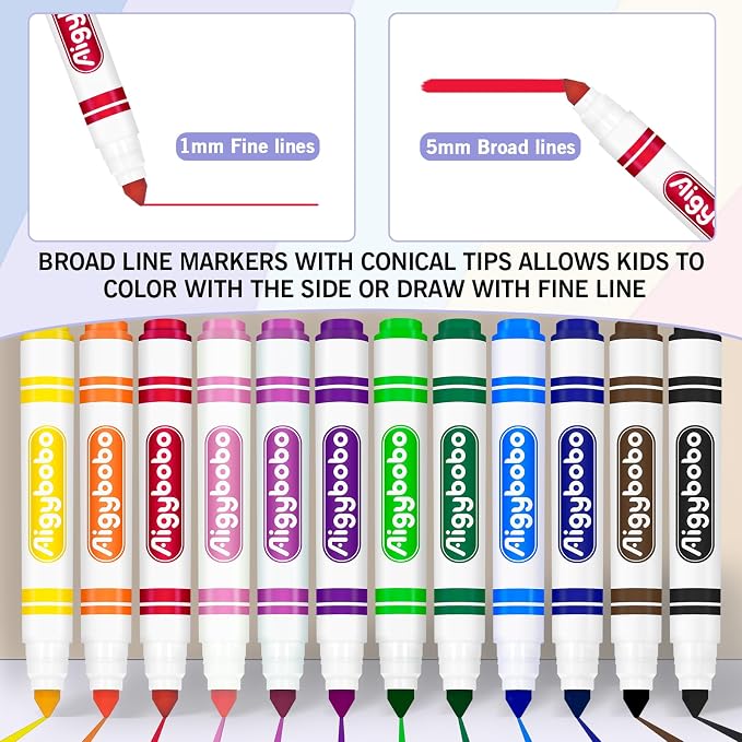 Aigybobo 240 Count Washable Markers Bulk, 12 Assorted Colors, Broad Line Conical Tip Coloring Marker for Kids, Markers Bulk Pack for Classroom, School Art Supplies & Back to School Supplies
