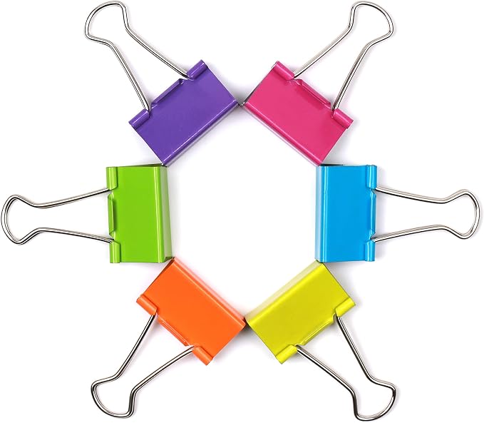 Medium Sized Binder Clips with Clear Plastic Storage Container - 12 Pieces - Large