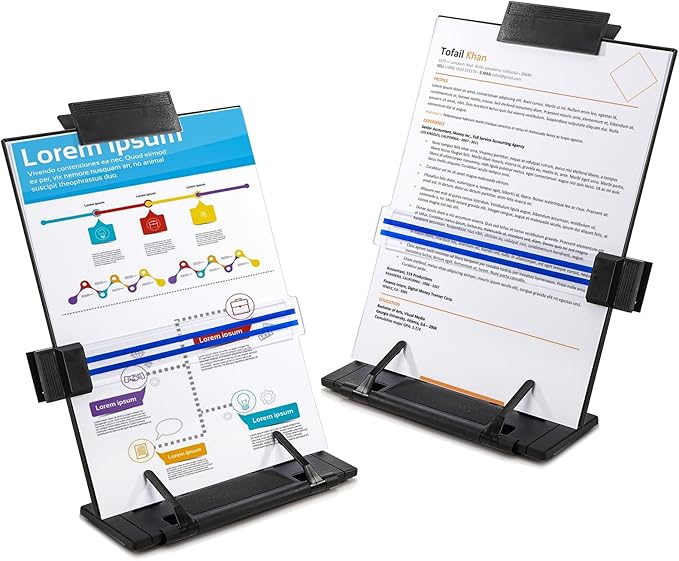 Lawei 2 Pack Desktop Document Holder with Adjustable Clip and Line Guide, Portable Document Book Holder - Copy Holder for Letter, Legal A4 Documents, Up to 150 Sheets, Black
