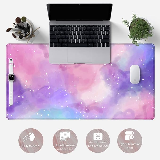 Desk Pad Purple Starry Sky Cute Gaming Mouse Pad Galaxy Gamer Girl Cute Pink Desk Decor Keyboard Desk Mat, Stitched Edges Desktop with Stitched Edges Non-Slip Large Computer Mat 31.5x15.7 in | Cute Pink Desk Decor Keyboard Desk Mat, Stitched Edges Desk...