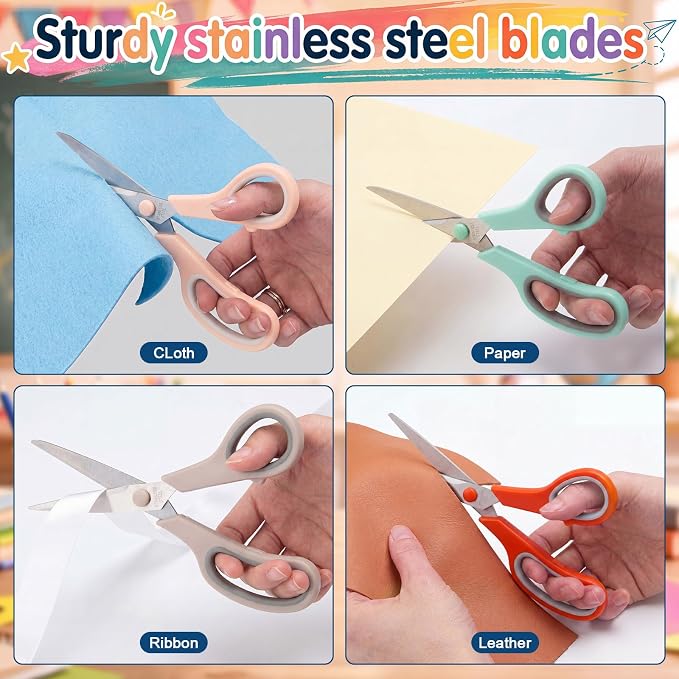 Chumia 24 Pack 8'' Scissors Bulk Multipurpose for Office Home, Morandi | Scissor All Purpose with OPP Bag Tip Cover, Stainless Steel, Sharp Heavy Duty Comfort-Grip Sewing Right/Left Hand