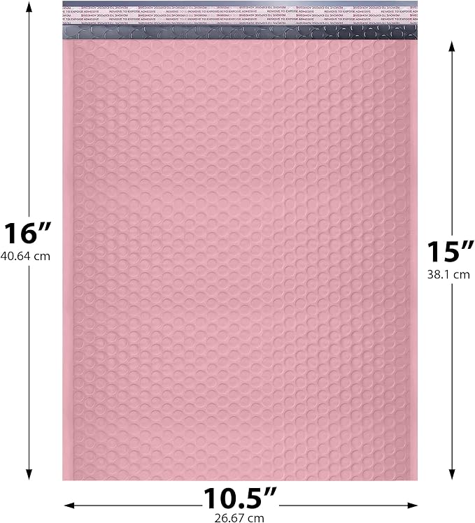 Light Pink Bubble Mailers 10.5x16 Poly Padded Envelopes #5 200 Pack | Fits Books, Comics & Apparel, Self-Seal Closure, Cushioned Protection, Water-Resistant Poly, Bulk Pack