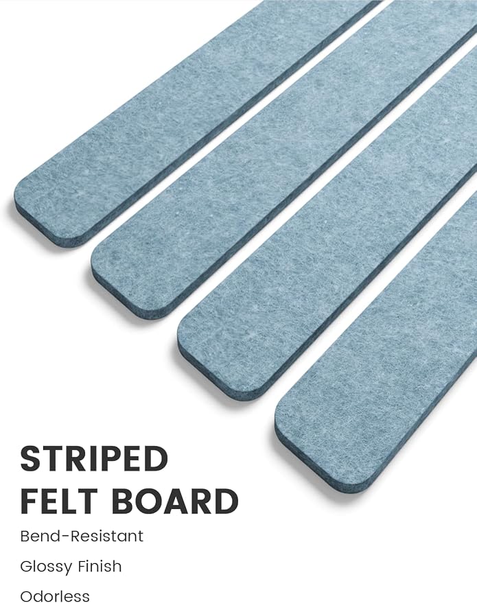 Fluxynara 13" x 2" Felt Wall Panels, Dusty Blue | 8-Pack Includes 50 Push Pins and Adhesive Tabs for Photos, Notes and Decor in Bedroom Doors, Home Office or Studios