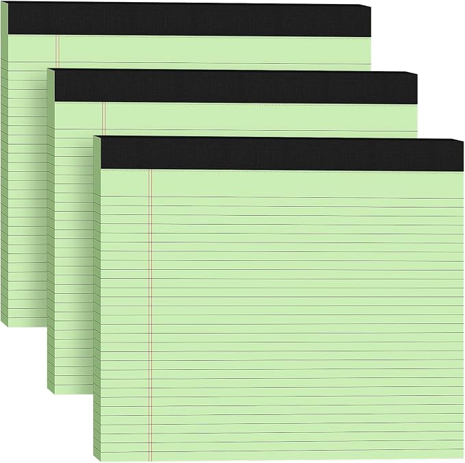 AILZFEI 3 Pack Wide Legal Pads 11" x 9.5" (Landscape Format) Green College Ruled Note Pad Narrow Ruled 30 Sheets per Notepad Perforated Writing Paper with Thick Backboard Horizontal Pads of Paper
