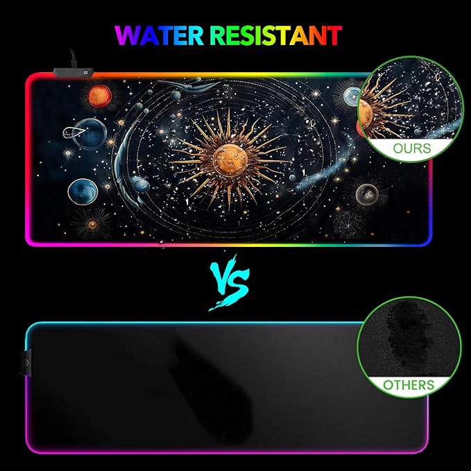 AIMSA RGB Mouse Pad LED Gaming Mouse Pad with 14 Lights Modes, Non-Slip Rubber Base Computer Carpet Desk Mat for PC Laptop (35.4 x 15.8 inch) Abstract Solar System