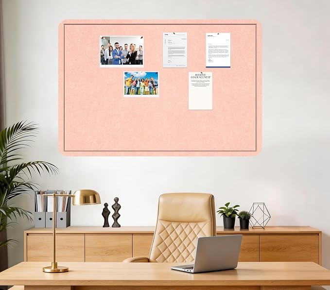 Large Cork Bulletin Board 48" x 36", Felt Pin Board, Pink | Cork Board Alternative for Wall, Foldable Self-Adhesive Vision Board Prayer Board with Pushpin for Classroom, Office & Home