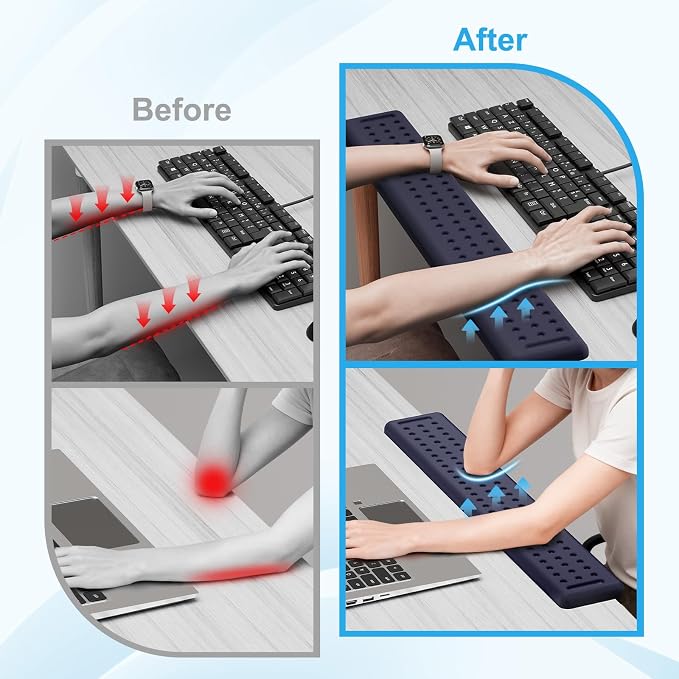 Leolee L-Shaped Desk Long Wrist Rest Elbow 60CM, Deep Blue Arm Rest | Memory Foam, Non-Slip Base, Ergonomic Desk Edge Cushion, Wrist Support for Computer Keyboard, Typing, Office, Home