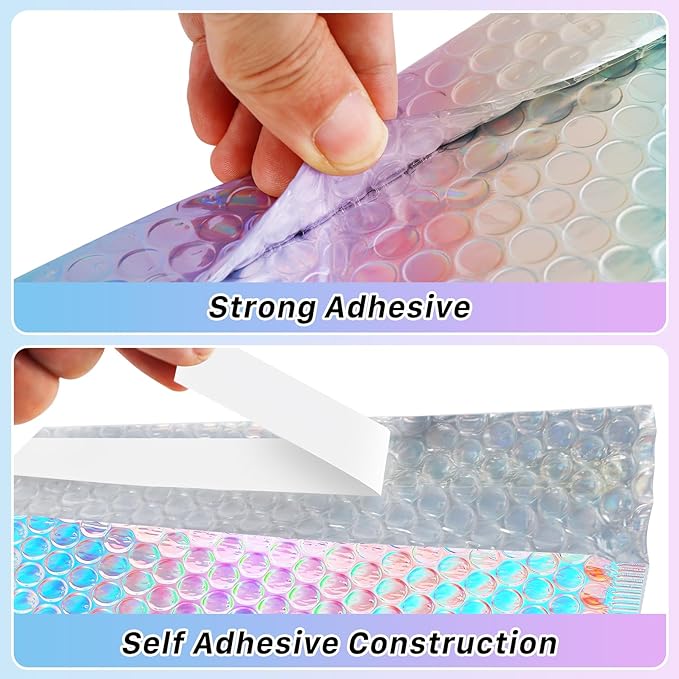 25 Pcs Metallic Bubble Mailers, 8x10 Inch Holographic Bubble Mailers, Poly Padded Envelopes, Self Sealing Shipping Bags, Waterproof Cushion Envelopes for Mailing Packaging Small Business