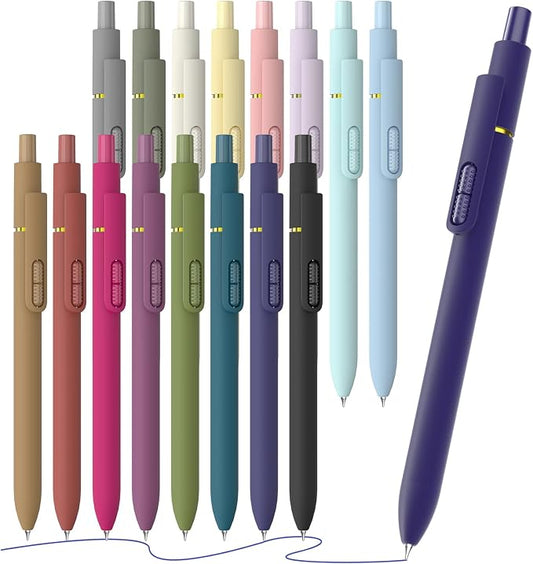 16 Pack Blue Gel Pens with Fidget, 0.7mm Quick-Drying Blue Ink | Fine Point Smooth Writing - Stress Relief Retractable, Soft Grip Cute Pen for Journaling, School Office, Gift Vintage Morandi