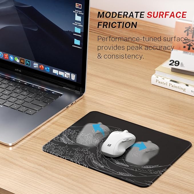 MROCO Mouse Pad [30% Larger] with Anti-Fray Stitched Edges, Premium-Textured Waterproof Surface, Non-Slip Rubber Base, Computer & Gaming Mouse Mat for Laptop, Office & Home, 8.5 x 11 in, Kanagawa Wave