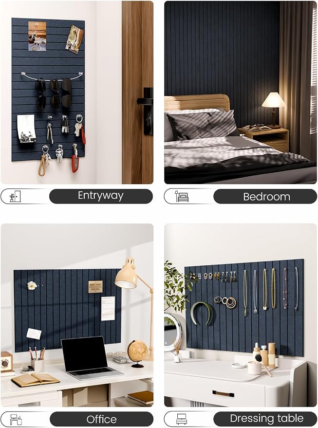 28" x 18" Felt Bulletin Board Tiles, Fine Stripe, Navy Blue | 6-Pack Cork Board Alternative, 30 Adhesive Tabs, Push Pin Board, Wall Decor, Office, Home, Classroom, Dorm