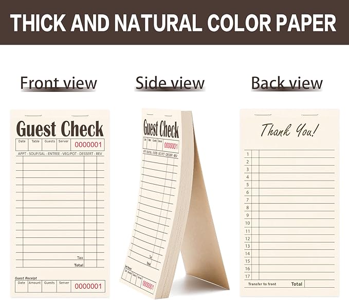 Guest Checks Books for Servers, Server Note Pads, 6 Pack, Natural Color Paper, Waitress Notepad for Restaurants, Waitress Accessories, 300 Sheets, Black