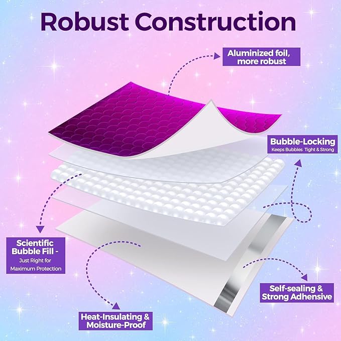 Fuxury Foil Bubble Mailers 4x8" 800 Pack,Sturdy Padded Envelopes Usable Size 4x7",Strong Adhesion Bubble Shipping Envelopes,Thick Opaque Shipping Bags for Mailing Jewelry Makeup Gift Small Item Purple