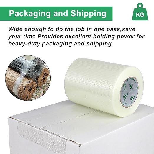 BOMEI PACK Wide Fiber Reinforced Packing Tape 8 inch, Clear Heavy Duty Bi Directional Fiberglass Filament Strapping Tape 8Inch x 55yds 6.7Mil