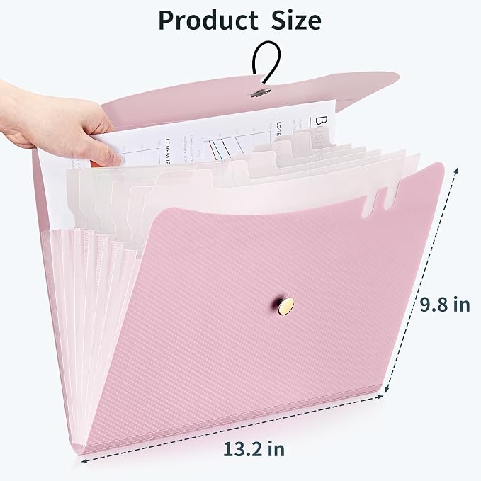 JARLINK 7 Pockets Expanding File Folder, A4 Accordion folders, Blue & Pink | Accordion File Folders with 12 Labels, Portable Document Organizer for Home, College, School, and Office Supplies