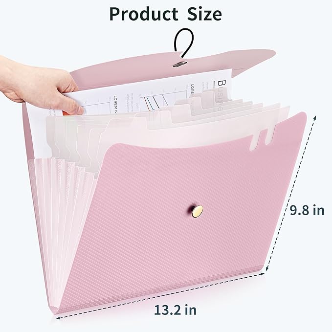 JARLINK 7 Pockets Expanding File Folder, A4 Size Accordion File Folders with 12 Labels, Cute Paper Organizer, Portable Document Organizer for Home College School Office Supplies, Macaron Pink