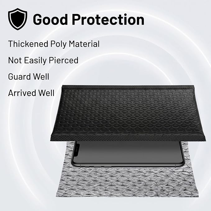 100 Pack Poly Bubble Mailers 5.5x6.3 Inch Small Padded Envelopes Self-Sealing Shipping Bags, Black Matte Film with PE Lining for Secure Transit