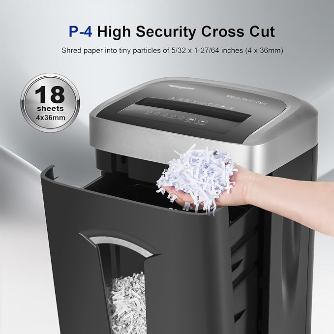 Wingwise 18 Sheets Paper Shredder Heavy Duty for Home Office | 120 Mins Runtime, P-4, 7.9 gal, Shreds CDs & Credit Cards