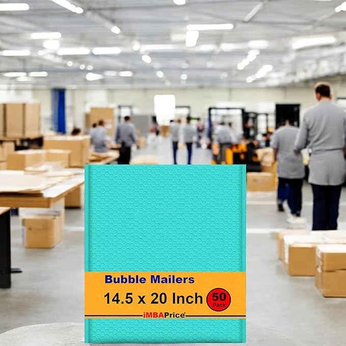 iMBAPrice 14.25x20 Inch Teal Bubble Mailers #7, 50-Pack – Jumbo Padded Poly Envelopes, Self-Seal Polybubble Shipping Bags for Large Fragile Items E-Commerce Packaging