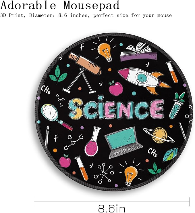 Gctriki Science Teacher Mouse Pad, 8.6" Round Funny Mousepad with Stitched Edge & Non-Slip Base, Comfortable Mouse Pads for Computer Laptop, Unique Office Decor Home Desk Accessories Gift for Teacher