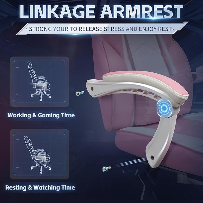 Video Gaming Chairs for Adults, Gamer Chair with Footrest, High Back, Big and Tall Gamer Chair‘s with Massage Lumbar Support, 360° Swivel Height Adjustable Computer Chaires, Pink
