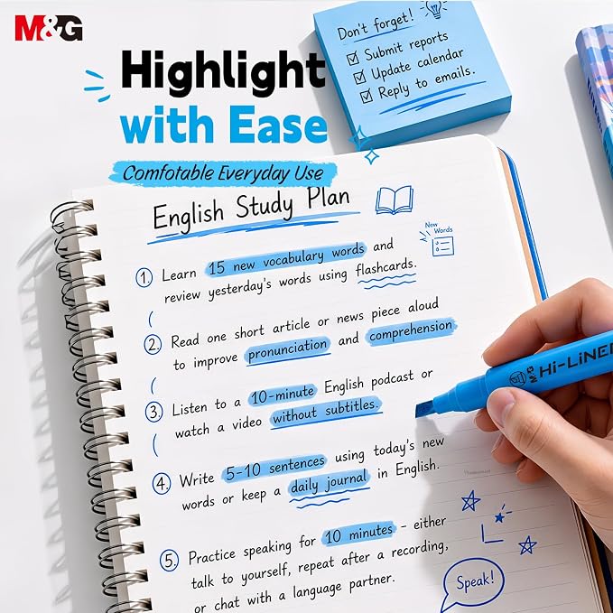 M&G Liner Highlighters, 12-Count Pack Blue Highlighters, Chisel Tip No Bleed Highlighter Pens for Office Documents, Planning, and Everyday Organization