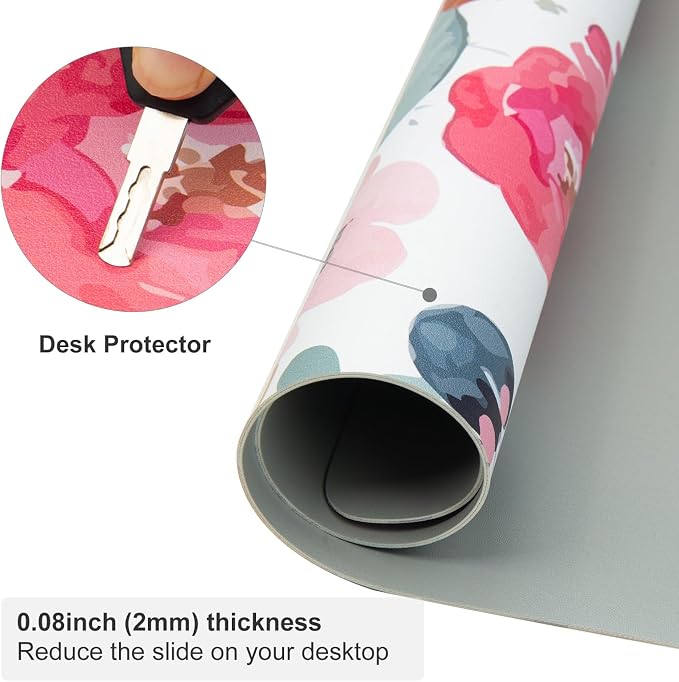 QIYI PU Leather Large Mouse Pad, Waterproof Desk Mat, 31.5" x 15.7", Peony | Extended Size Gaming Mousepad, Faux Leather Desk Pad, Desktop Writing Pads for School Office Home, Pink Flowers