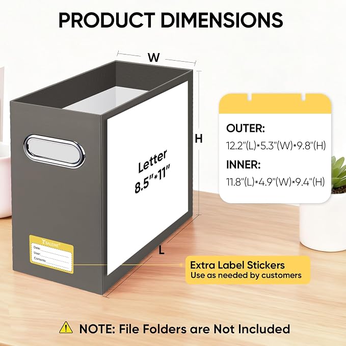 BALEINE File Organizer Box, Cardboard File Folder Organizer with Handle for Letter Size, Portable Collapsible Hanging Filing Box for Home Office Document Storage (4 Pack, Brown)