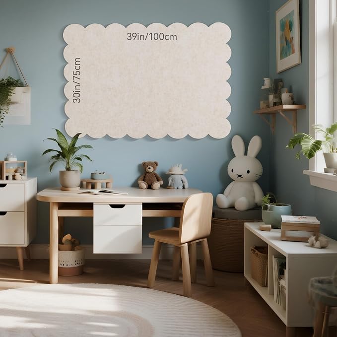Scalloped Bulletin Board 40x30 inches, Decorative Felt Pin Board for Wall | Cute Cork Board Alternative with Push Pins, Foldable Display Vision Board for Photos, Notes & Reminders