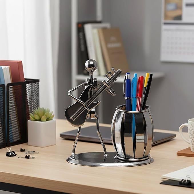 MyGift Pen Holder For Desk,Office Decor Desk Accessories For Men Music Decor Guitar Accessories Gifts For Men Guitar Players Boss Male