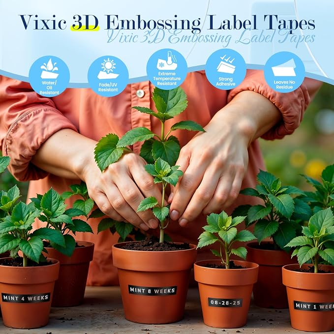 Vixic Embossing Label Maker, Embossed Retro Embosser, Emboss Label Makers | Old School Vintage Manual Labeler with 9mm 3D Waterproof Labels 5PK for Home Office Junk Journal Scrapbook Supplies Labeling