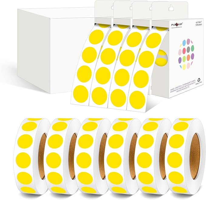 PARLAIM 10000pcs 1/2 Inch Diameter Round Color-Code Dot Stickers, 10 Rolls Adhesive Yellow Circle Labels for Office Classroom