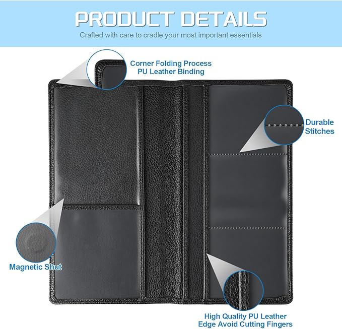 JUSTTOP 1Pack Car Registration and Insurance Holder,Car Document Holder for Cards License with Magnetic Shut,Vehicle Glove Box Car Organizer for Documents, Cards, License(Embossed leather Black)