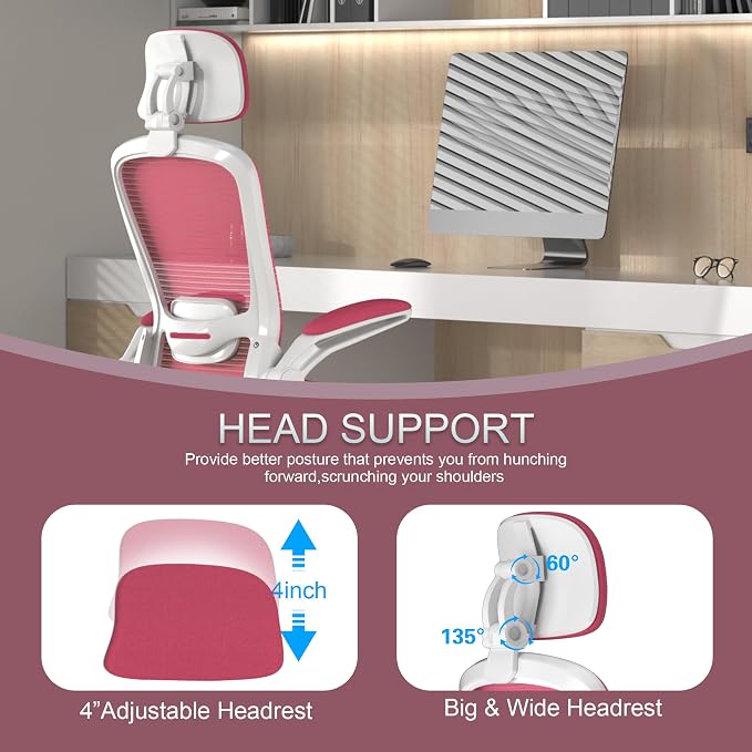 Mimoglad Office Chair, High Back Ergonomic Desk Chair with Adjustable Lumbar Support and Headrest, Swivel Task Chair with flip-up Armrests for Guitar Playing, 5 Years Warranty