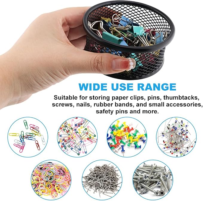 2 Pack Mesh Paper Clip Holder for Desk Office ﻿Organizer | 3.54*1.57inch Paperclip Holders for Desk,Wire Mesh Bowls Paper Clips Holder,Paper Clip Dispenser,Paper Clip School Organizer