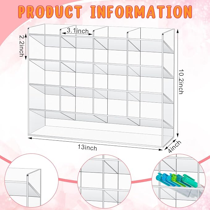 MotiMind Acrylic Pen Organizer Storage for 200 Markers Vertical Marker Organizer Acrylic Pen Display Holder for Office Desk Desktop Stationery Pencil Storage, Clear, 13 x 4 x 10.2 Inch