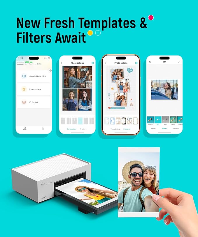 Liene M100 4x6'' Photo Printer, Phone Printer 100 Sheets & 3 Cartridges, Full-Color Photo, Portable Instant Photo Printer for iPhone Android, Thermal Dye Sublimation, Wi-Fi Picture Printer 100 Papers