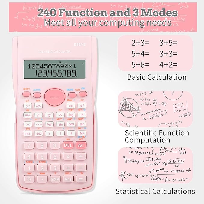 Scientific Calculator, 2 Line Cute Scientific Math Calculator Function Calculator for Students Algebra Geometry Basic Caculator for Middle and High School Students College School Supplies (Pink)