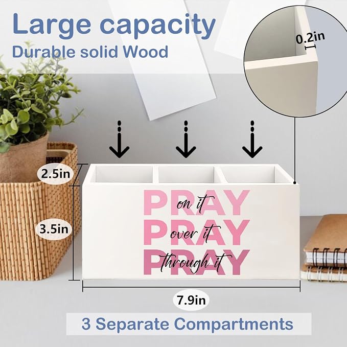 SNNDER Christian Pen Holder for Desk, Prayer Christian Gifts for Women, Pray on It Pray Over It Pray Through It Wooden Pen Pencil Holder Organizer for Home Office Desk Accessories